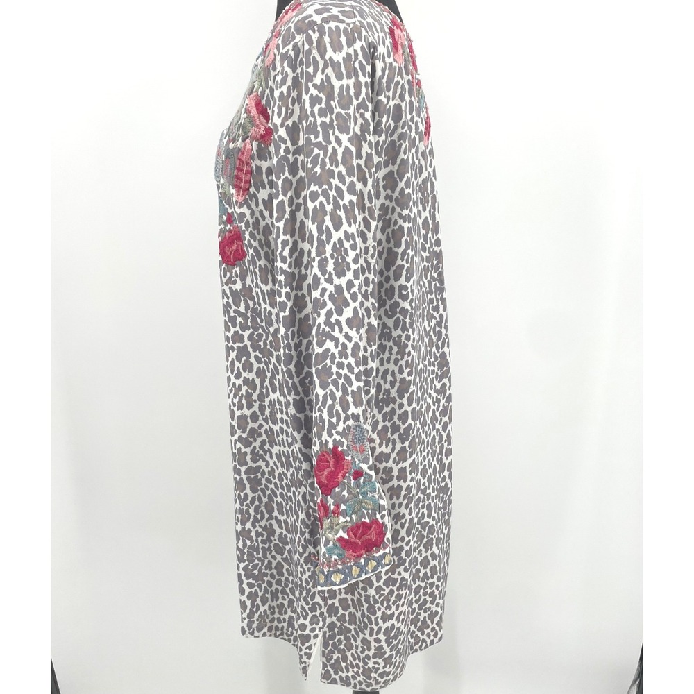 Biya Johnny Was Dress Womens S Gray Leopard Floral Rayon Embroidered Boho Tunic - Picture 8 of 16